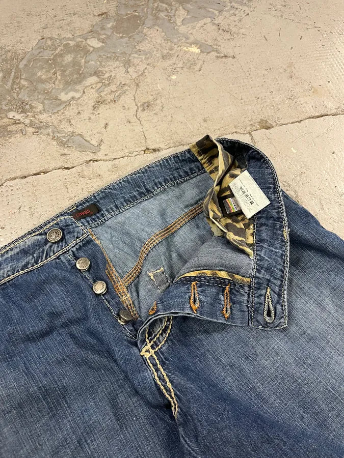 AW2005 Roberto Cavalli Blue Faded Wide Denim Jeans TrZYUHc 10