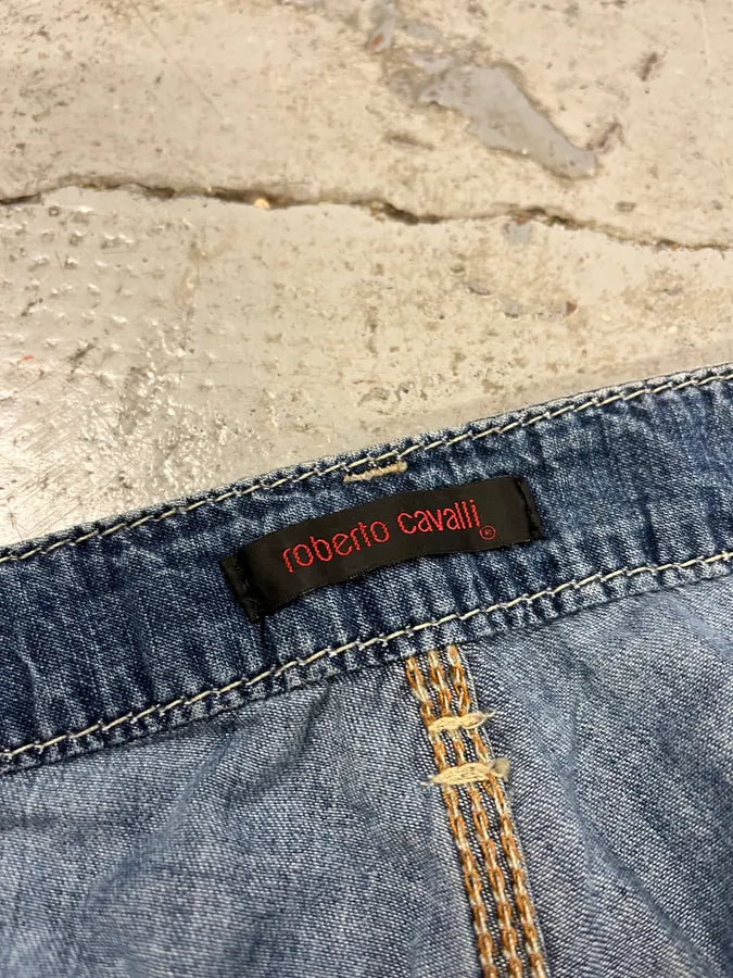 AW2005 Roberto Cavalli Blue Faded Wide Denim Jeans TrZYUHc 11