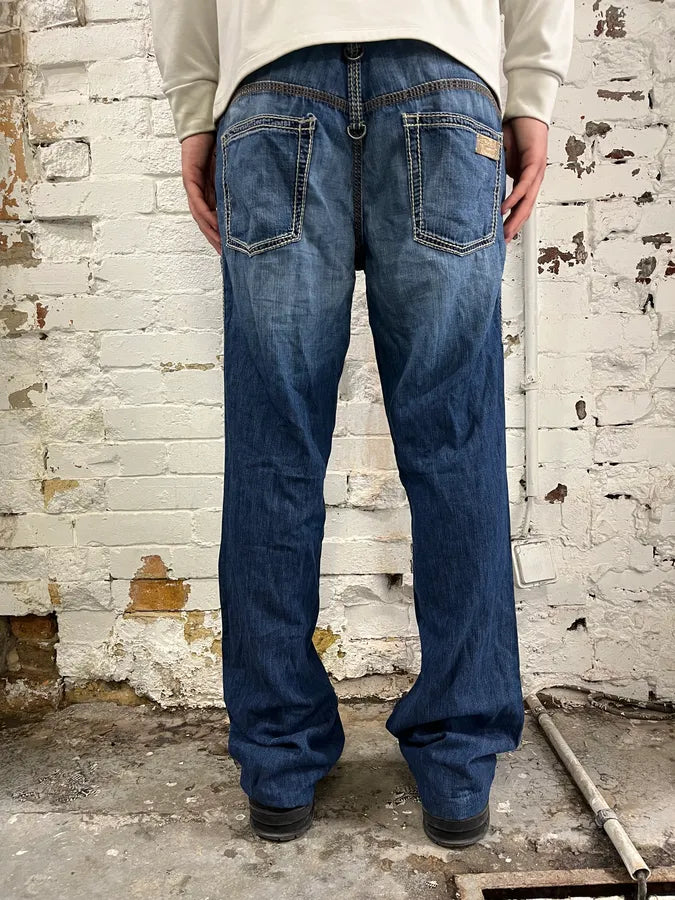 AW2005 Roberto Cavalli Blue Faded Wide Denim Jeans TrZYUHc 2