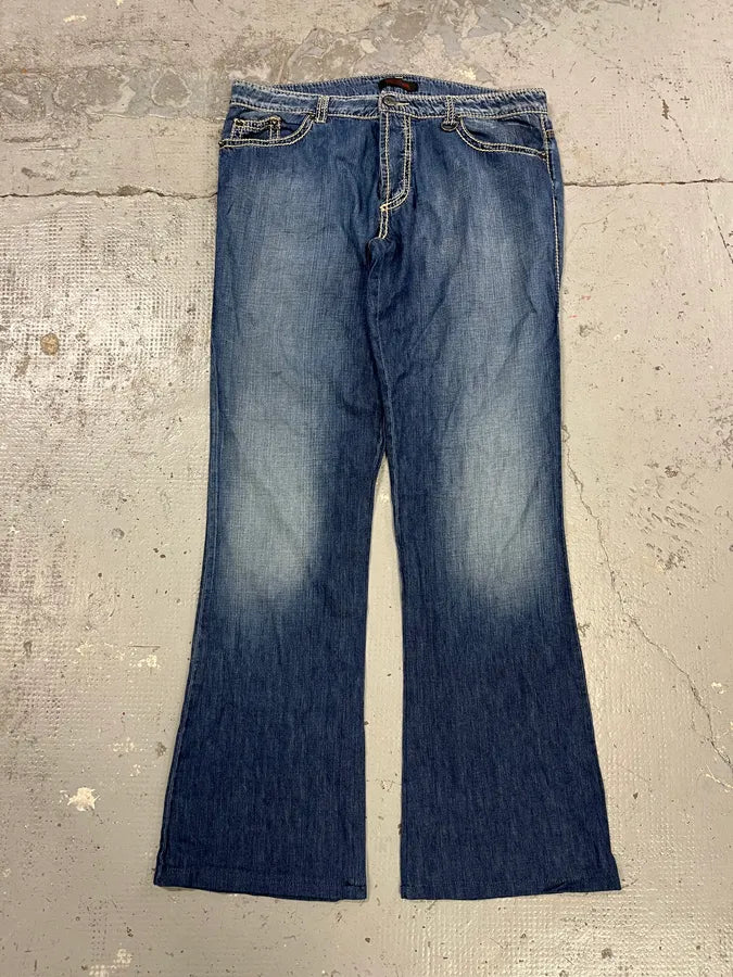 AW2005 Roberto Cavalli Blue Faded Wide Denim Jeans TrZYUHc 3