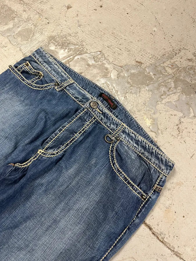 AW2005 Roberto Cavalli Blue Faded Wide Denim Jeans TrZYUHc 5