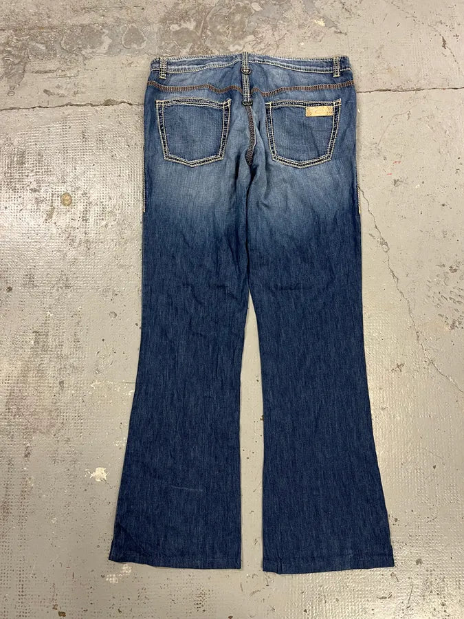 AW2005 Roberto Cavalli Blue Faded Wide Denim Jeans TrZYUHc 7