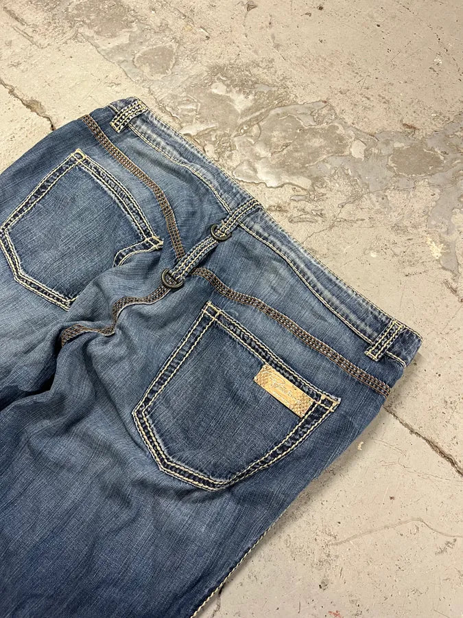 AW2005 Roberto Cavalli Blue Faded Wide Denim Jeans TrZYUHc 8