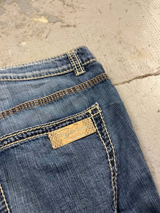 AW2005 Roberto Cavalli Blue Faded Wide Denim Jeans TrZYUHc 9