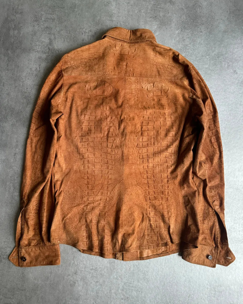 AW2005 Roberto Cavalli Crocodile Effect Relief Camel Leather Shirt cYlyzyk 1