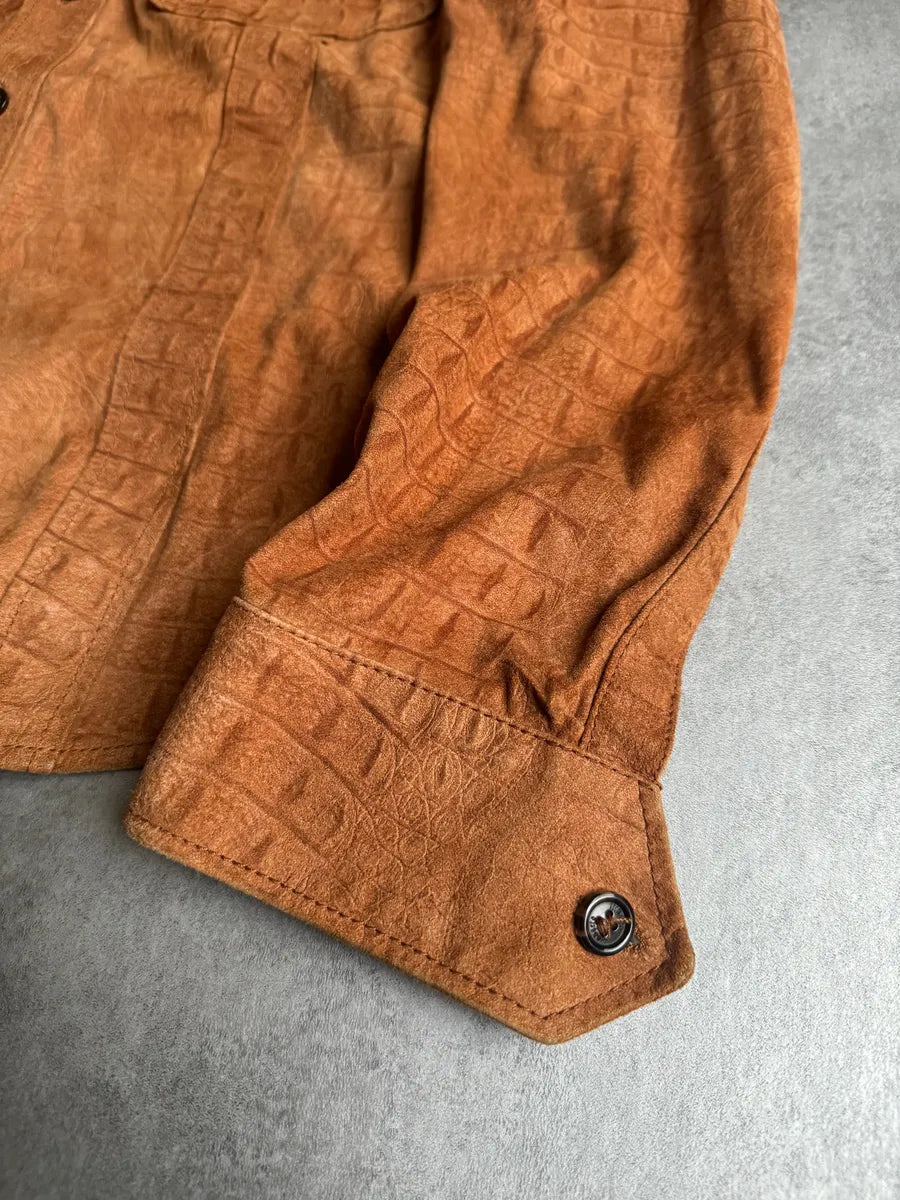 AW2005 Roberto Cavalli Crocodile Effect Relief Camel Leather Shirt cYlyzyk 10