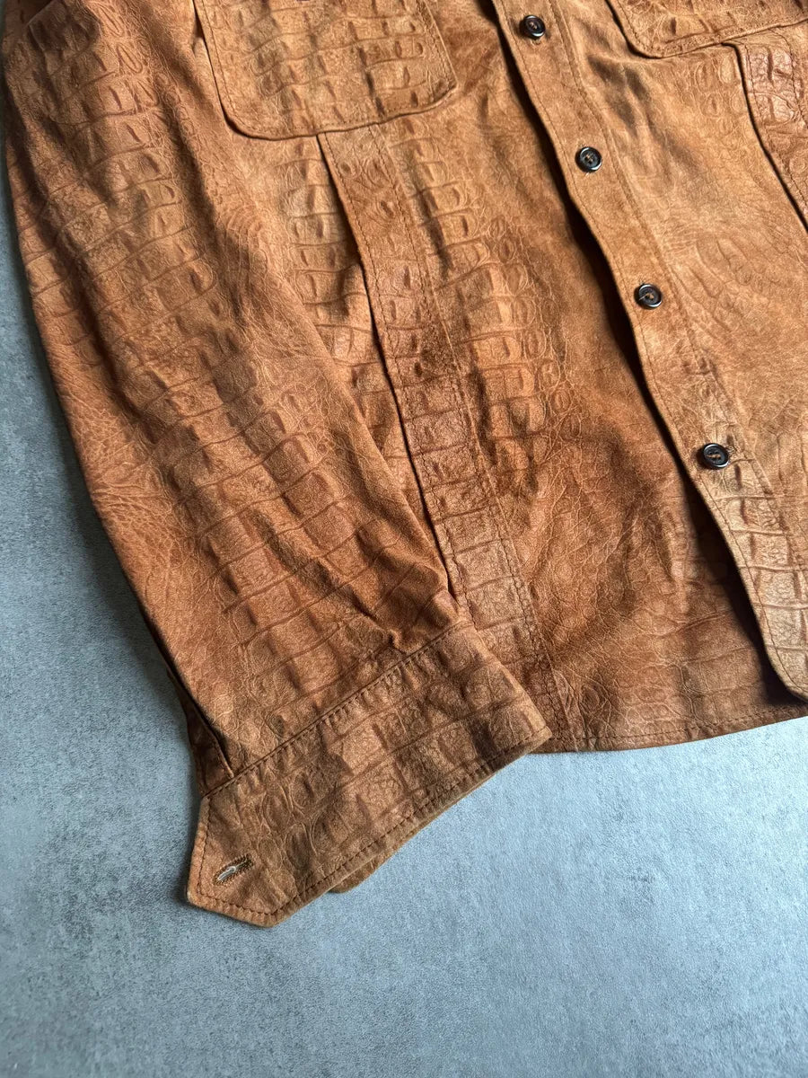 AW2005 Roberto Cavalli Crocodile Effect Relief Camel Leather Shirt cYlyzyk 12