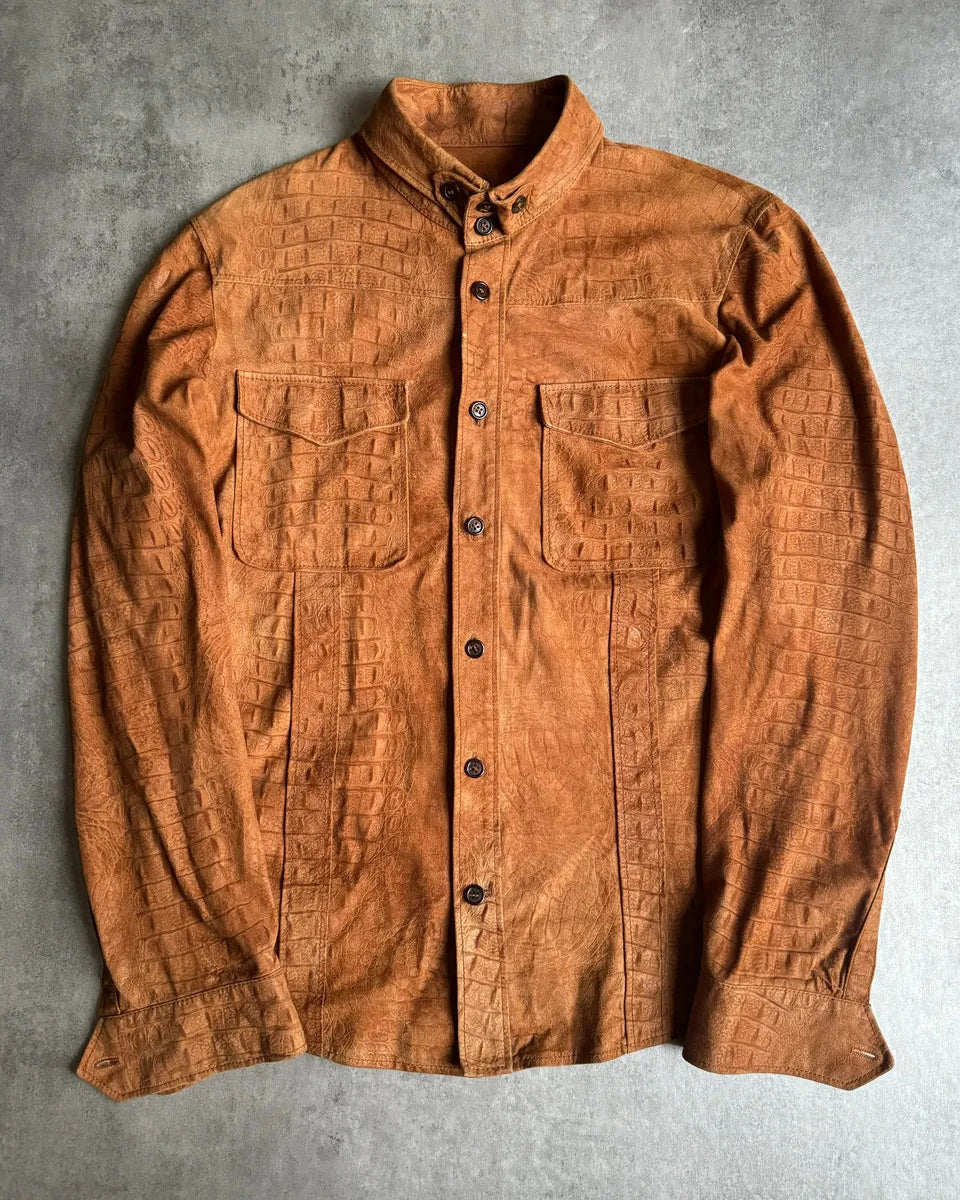 AW2005 Roberto Cavalli Crocodile Effect Relief Camel Leather Shirt cYlyzyk 2