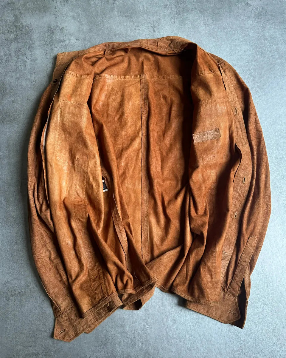 AW2005 Roberto Cavalli Crocodile Effect Relief Camel Leather Shirt cYlyzyk 3