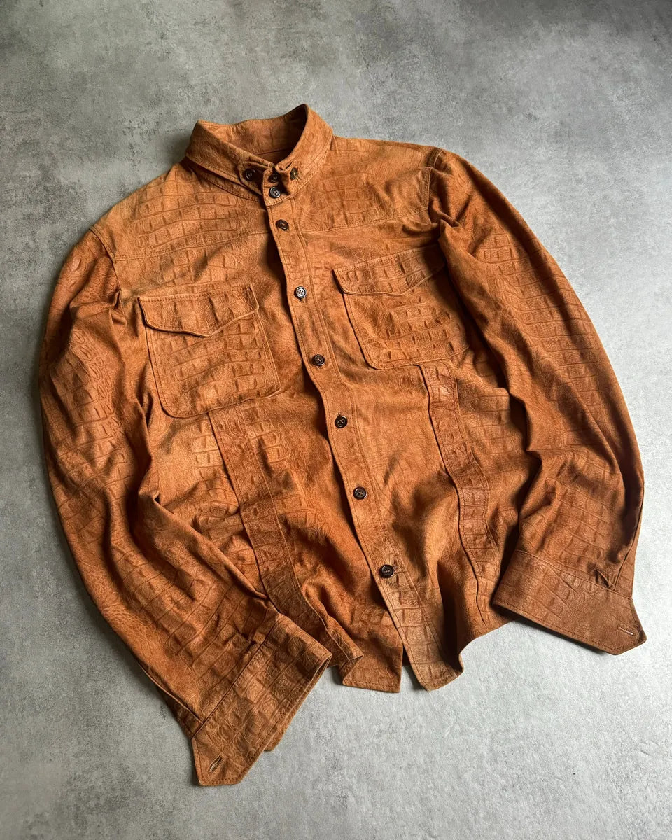 AW2005 Roberto Cavalli Crocodile Effect Relief Camel Leather Shirt cYlyzyk 6