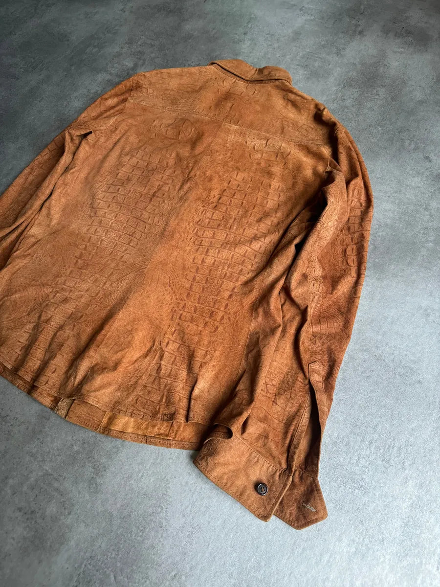 AW2005 Roberto Cavalli Crocodile Effect Relief Camel Leather Shirt cYlyzyk 7