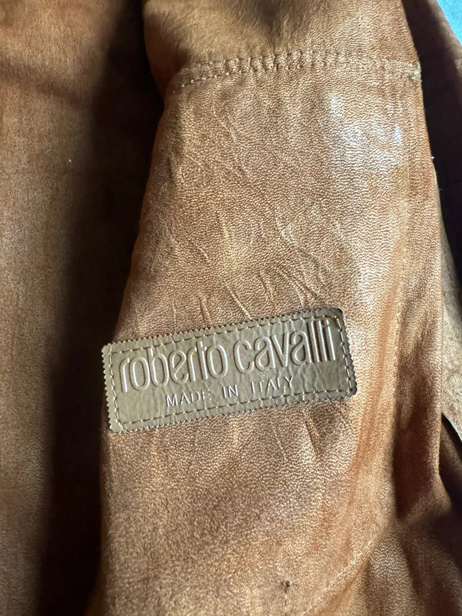 AW2005 Roberto Cavalli Crocodile Effect Relief Camel Leather Shirt cYlyzyk 8