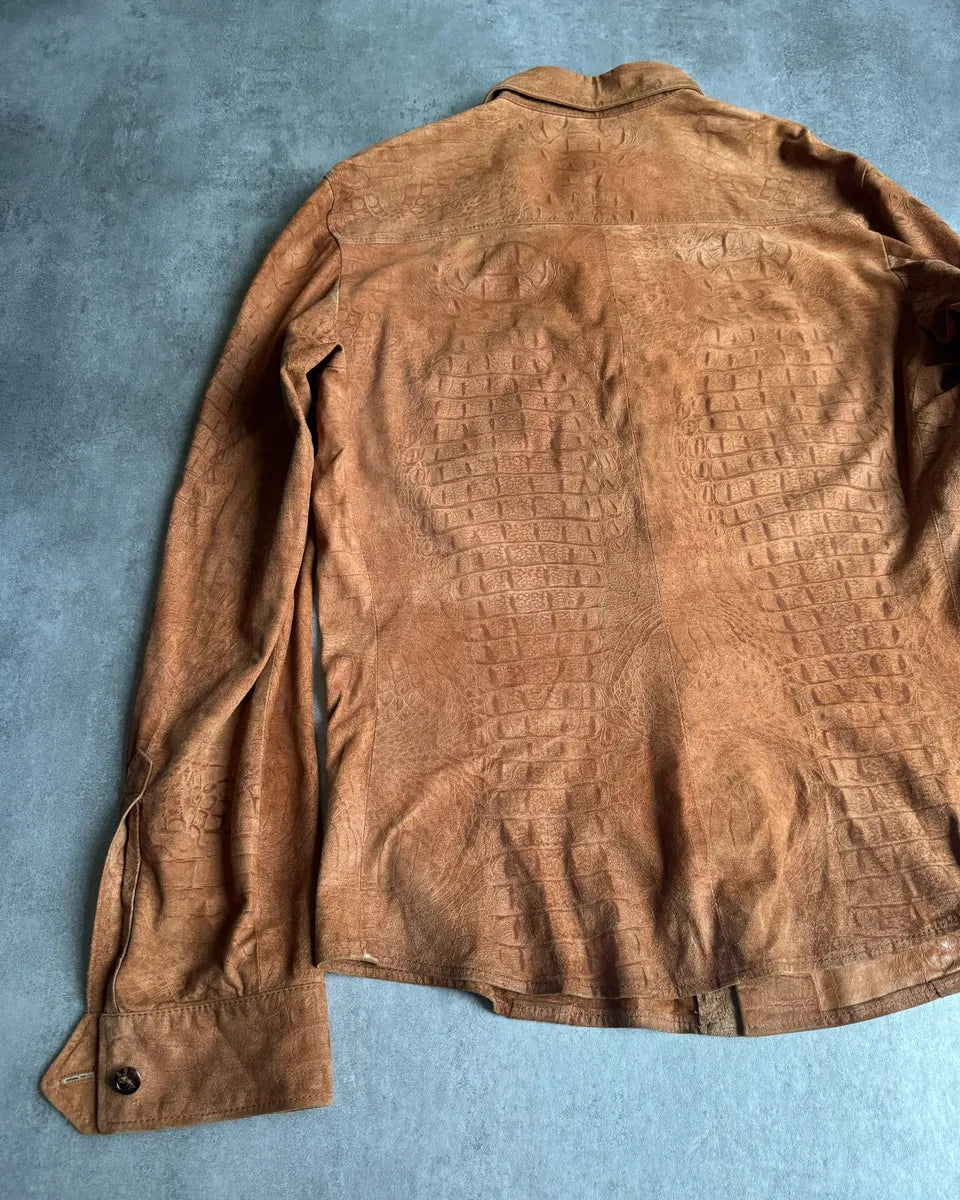AW2005 Roberto Cavalli Crocodile Effect Relief Camel Leather Shirt cYlyzyk 9