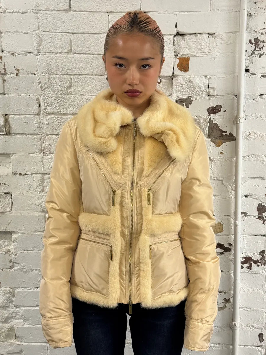 AW2005 Roberto Cavalli Fur Collar White Creamy Puffer Jacket xLFrlvh 0