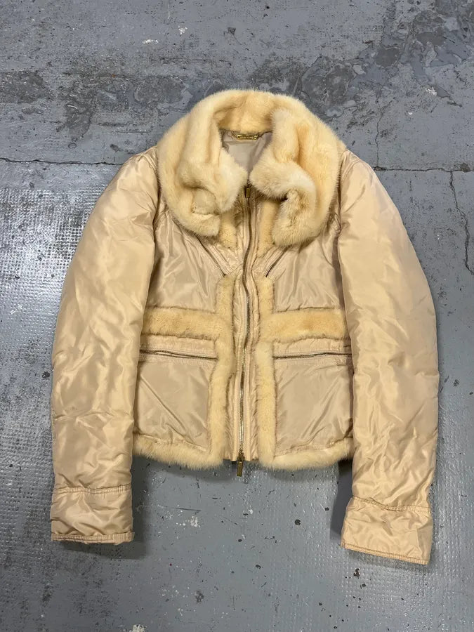 AW2005 Roberto Cavalli Fur Collar White Creamy Puffer Jacket xLFrlvh 2