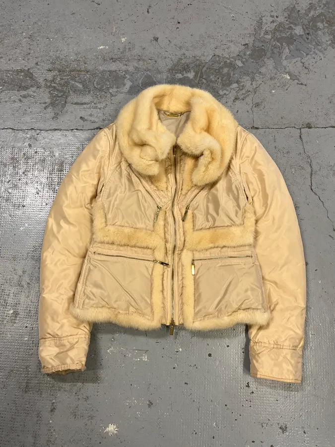 AW2005 Roberto Cavalli Fur Collar White Creamy Puffer Jacket xLFrlvh 3