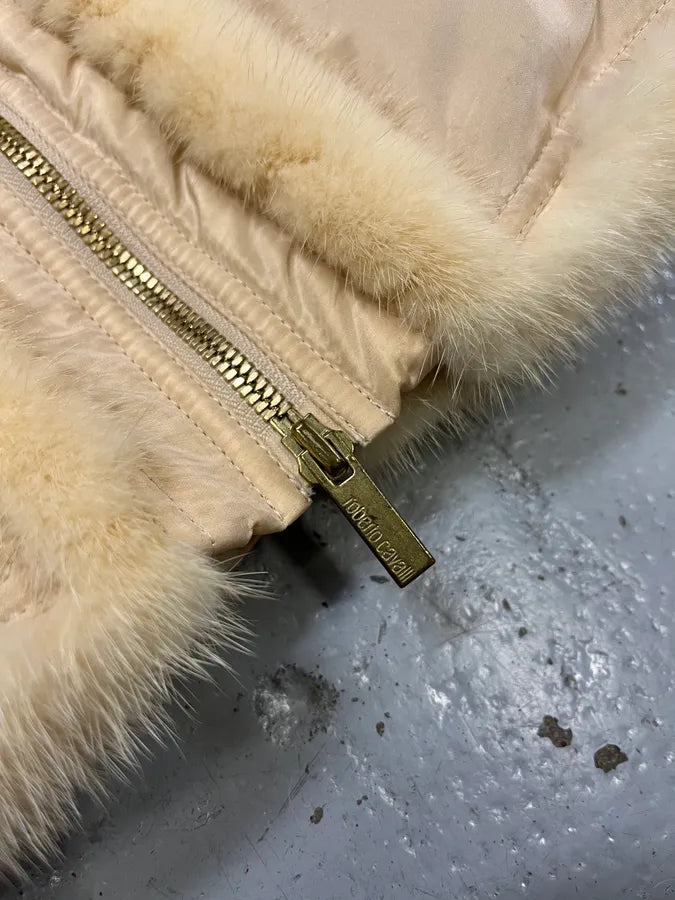 AW2005 Roberto Cavalli Fur Collar White Creamy Puffer Jacket xLFrlvh 8
