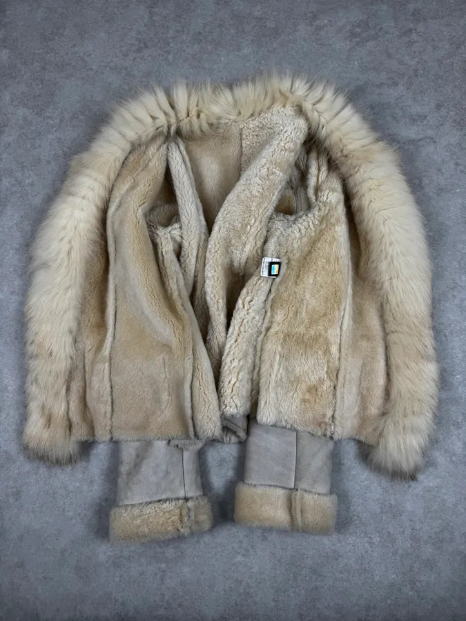 AW2005 Roberto Cavalli Fur White Shearling Leather Jacket XryjUZh 6