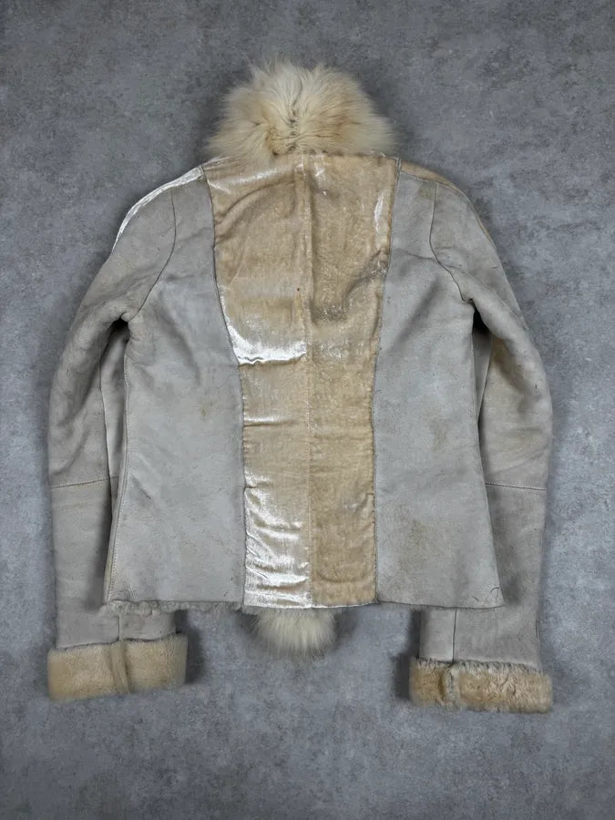 AW2005 Roberto Cavalli Fur White Shearling Leather Jacket XryjUZh 3