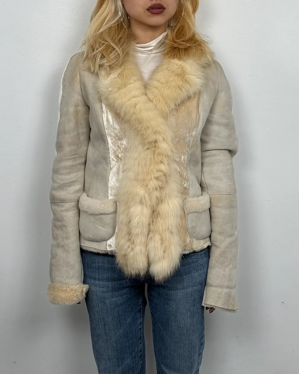 AW2005 Roberto Cavalli Fur White Shearling Leather Jacket XryjUZh 1
