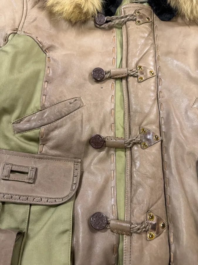 AW2005 Roberto Cavalli Leather & Nylon Green & Grey Bomber Jacket ekEvGvm 10