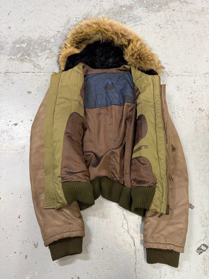 AW2005 Roberto Cavalli Leather & Nylon Green & Grey Bomber Jacket ekEvGvm 11