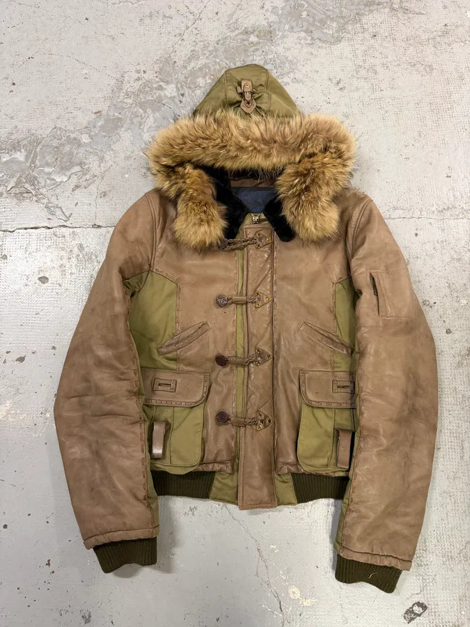 AW2005 Roberto Cavalli Leather & Nylon Green & Grey Bomber Jacket ekEvGvm 13