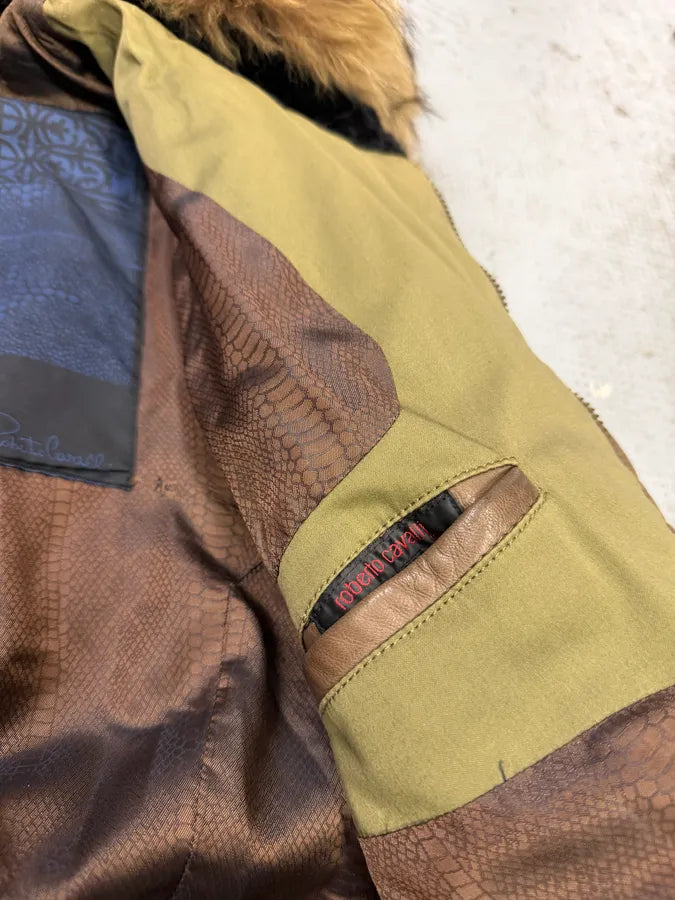 AW2005 Roberto Cavalli Leather & Nylon Green & Grey Bomber Jacket ekEvGvm 14
