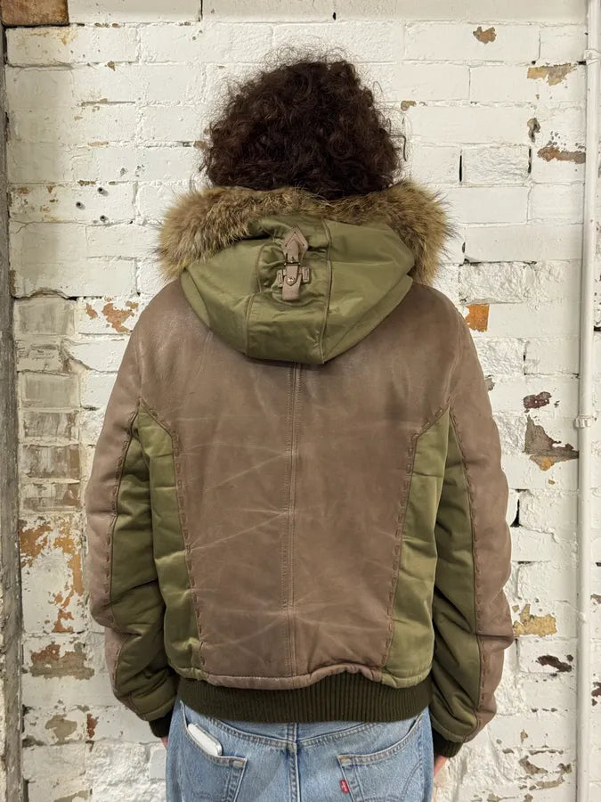 AW2005 Roberto Cavalli Leather & Nylon Green & Grey Bomber Jacket ekEvGvm 3