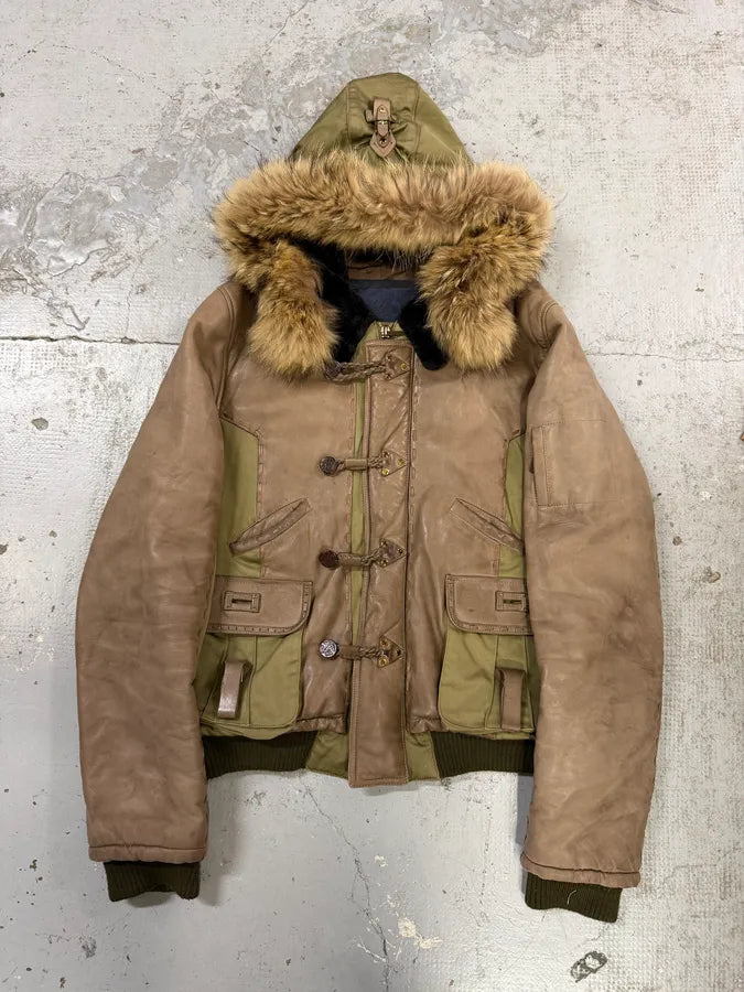 AW2005 Roberto Cavalli Leather & Nylon Green & Grey Bomber Jacket ekEvGvm 5