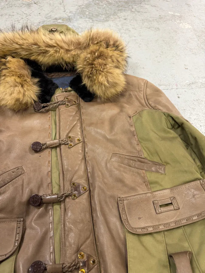 AW2005 Roberto Cavalli Leather & Nylon Green & Grey Bomber Jacket ekEvGvm 6
