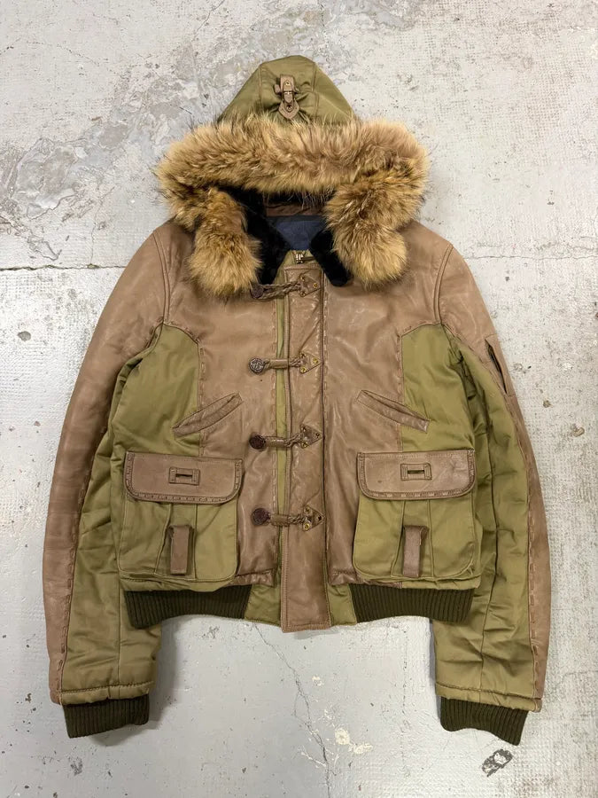 AW2005 Roberto Cavalli Leather & Nylon Green & Grey Bomber Jacket ekEvGvm 9