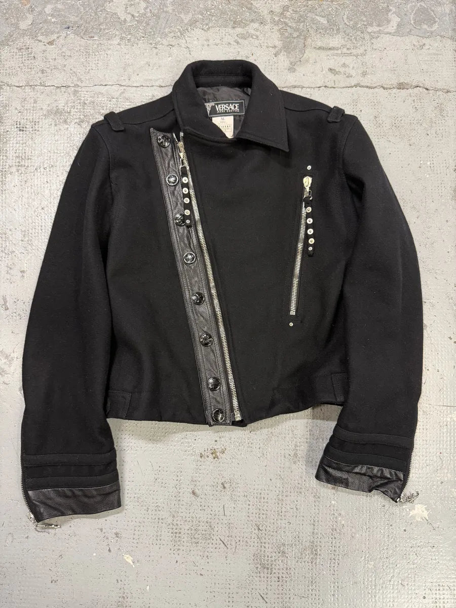 AW2005 Versace Asymmetrical Wool Classy Navy Jacket EMpzRNZ 0