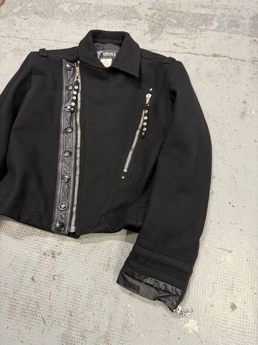 AW2005 Versace Asymmetrical Wool Classy Black Jacket EMpzRNZ 1