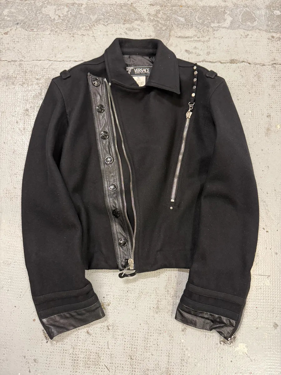 AW2005 Versace Asymmetrical Wool Classy Navy Jacket EMpzRNZ 6