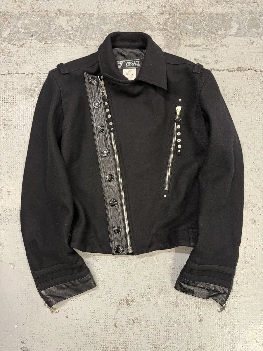 AW2005 Versace Asymmetrical Wool Classy Navy Jacket EMpzRNZ 8