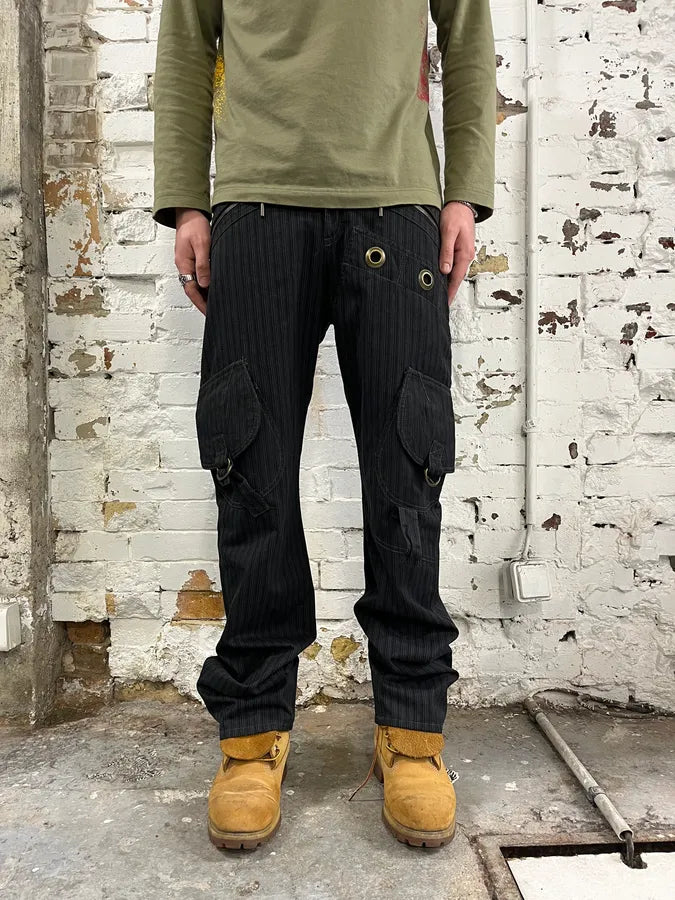 AW2006 Cavalli Black Striped Cargo Tailored Pants kwdghRP 1