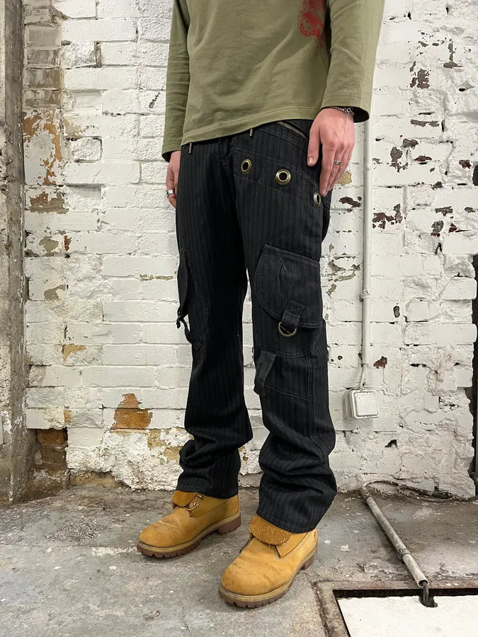 AW2006 Cavalli Black Striped Cargo Tailored Pants kwdghRP 2