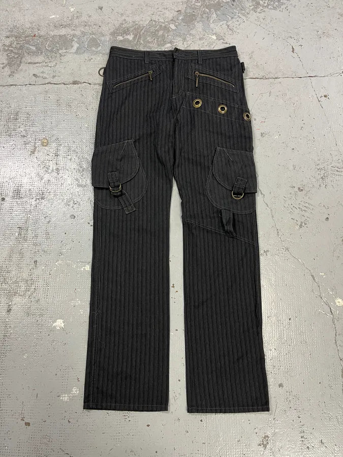 AW2006 Cavalli Black Striped Cargo Tailored Pants kwdghRP 4