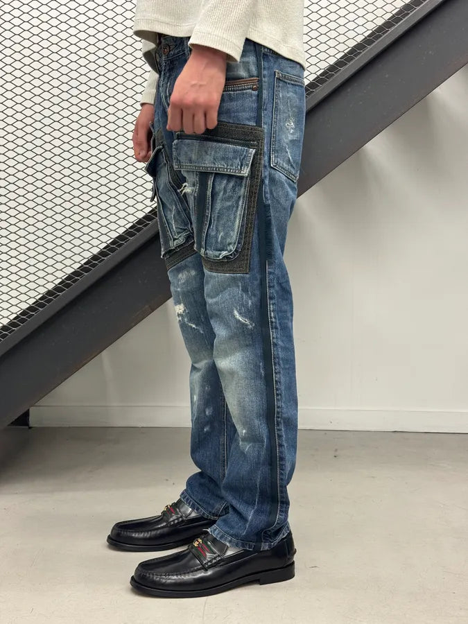 AW2006 Cavalli Blue Denim Cargo Stitched Distressed Jeans TOCpuoW 2