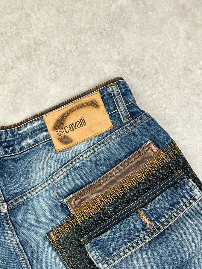 AW2006 Cavalli Blue Denim Cargo Stitched Distressed Jeans TOCpuoW 11