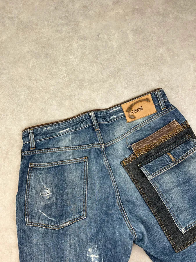 AW2006 Cavalli Blue Denim Cargo Stitched Distressed Jeans TOCpuoW 6