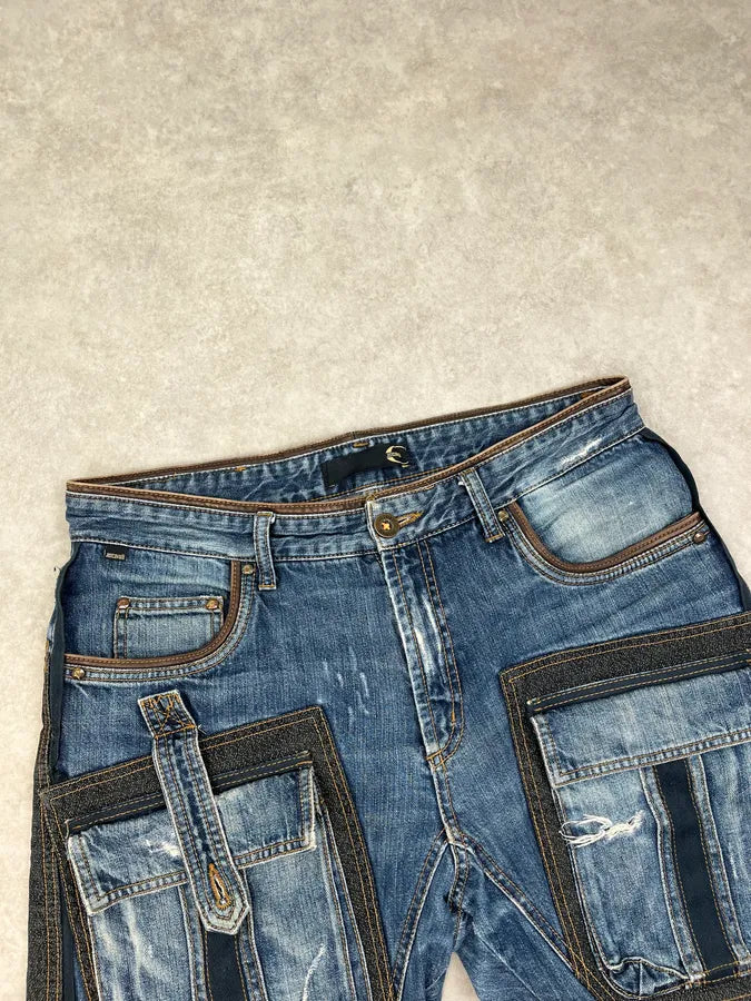 AW2006 Cavalli Blue Denim Cargo Stitched Distressed Jeans TOCpuoW 4