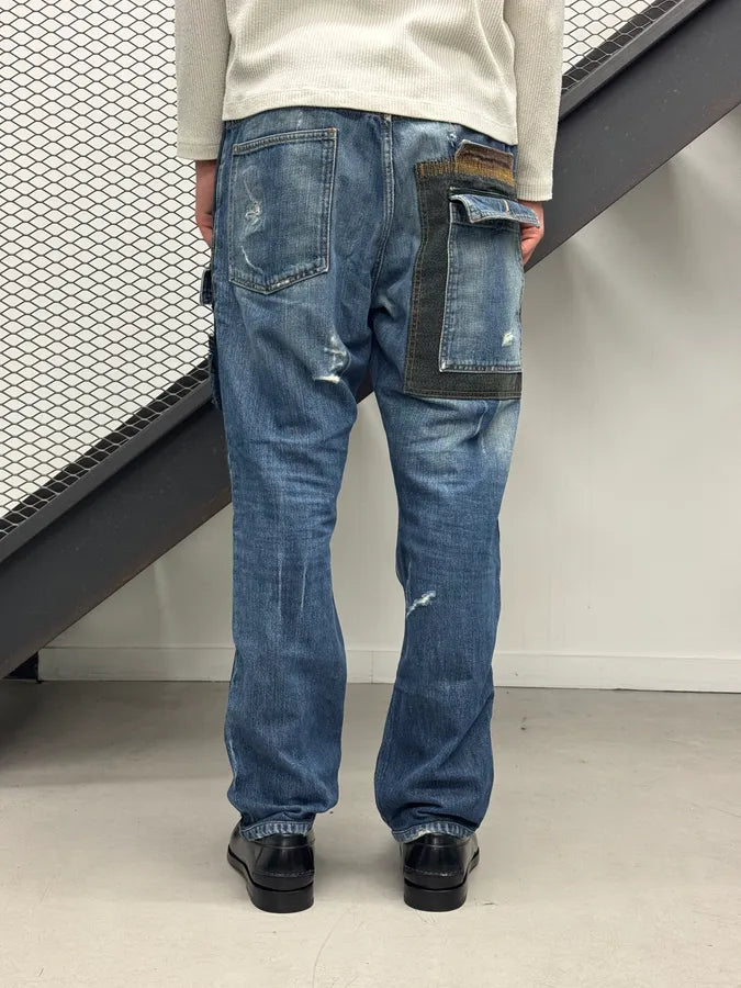 AW2006 Cavalli Blue Denim Cargo Stitched Distressed Jeans TOCpuoW 3