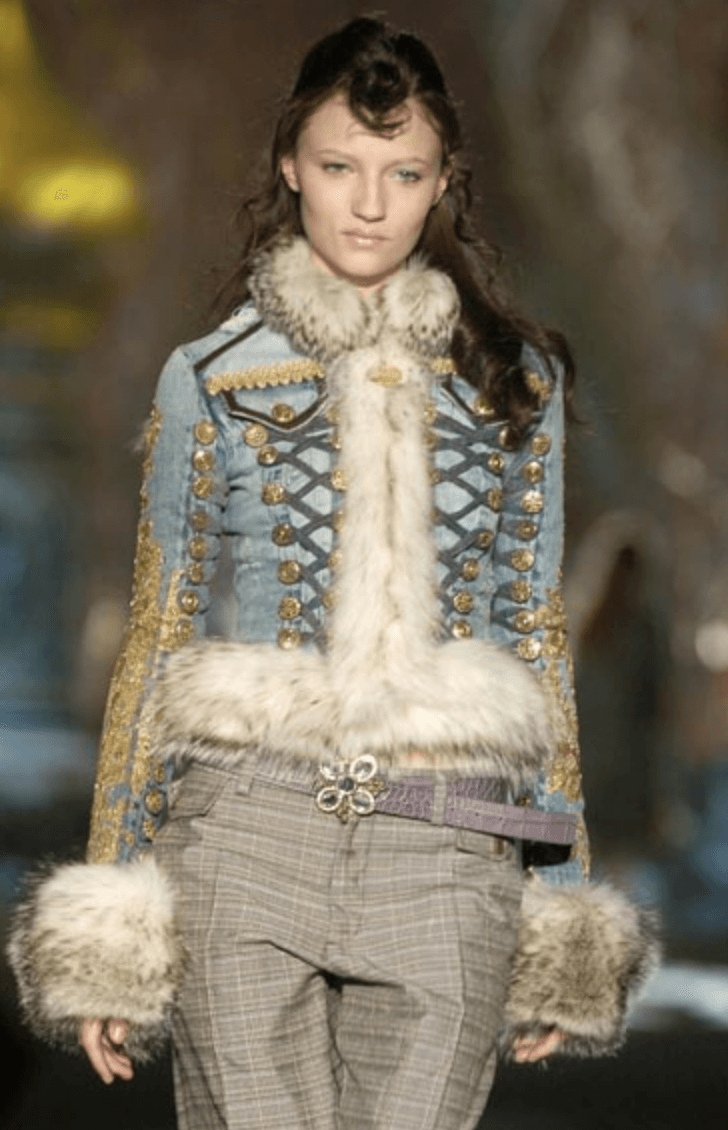 AW2006 Cavalli Blue Denim Royal Napoleon Fur Officer Jacket