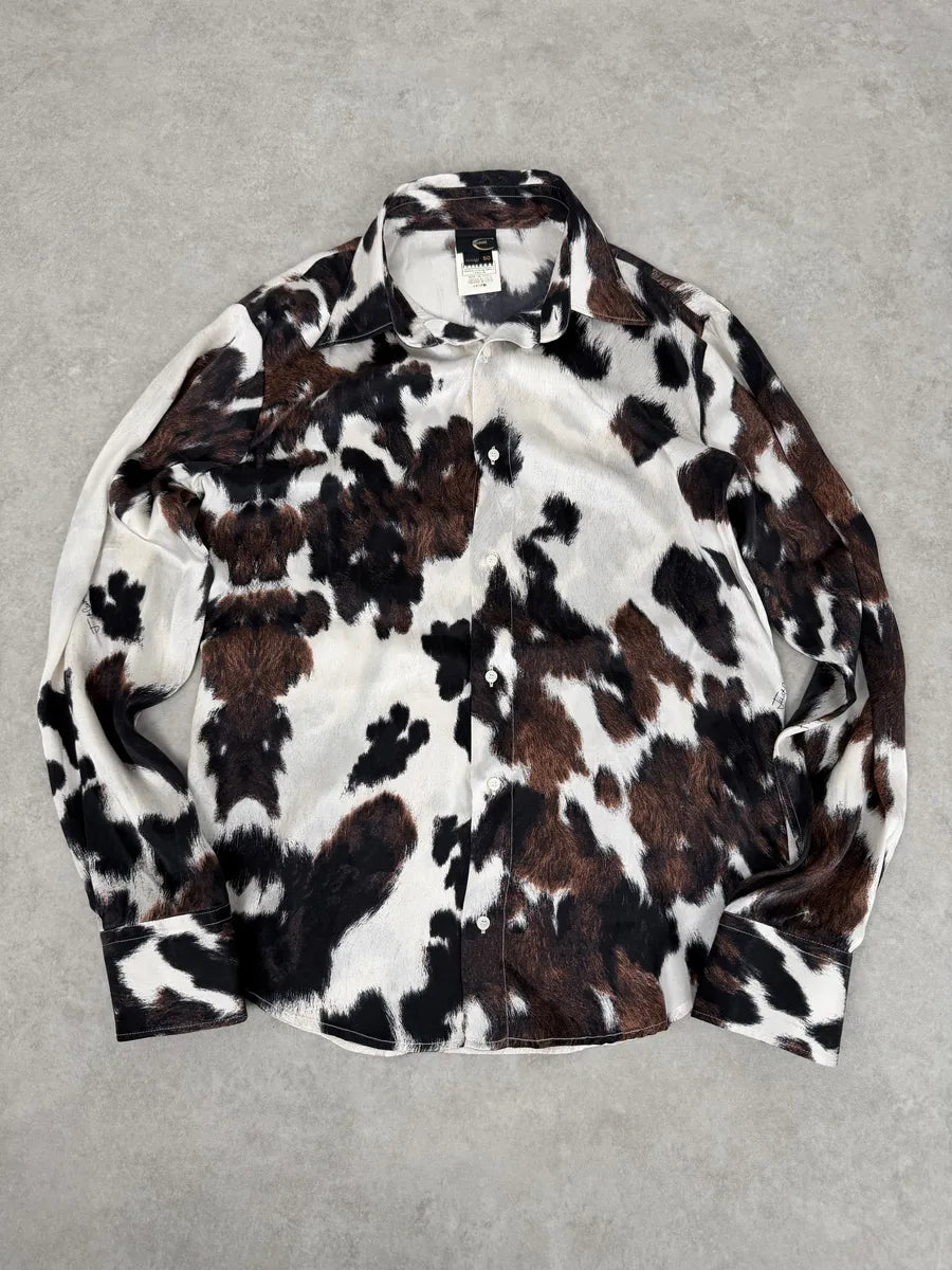 AW2006 Cavalli Cow Print Brown & White Silk Shirt ayPfFcL 0