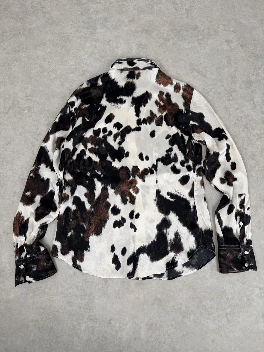 AW2006 Cavalli Cow Print Brown & White Silk Shirt ayPfFcL 1