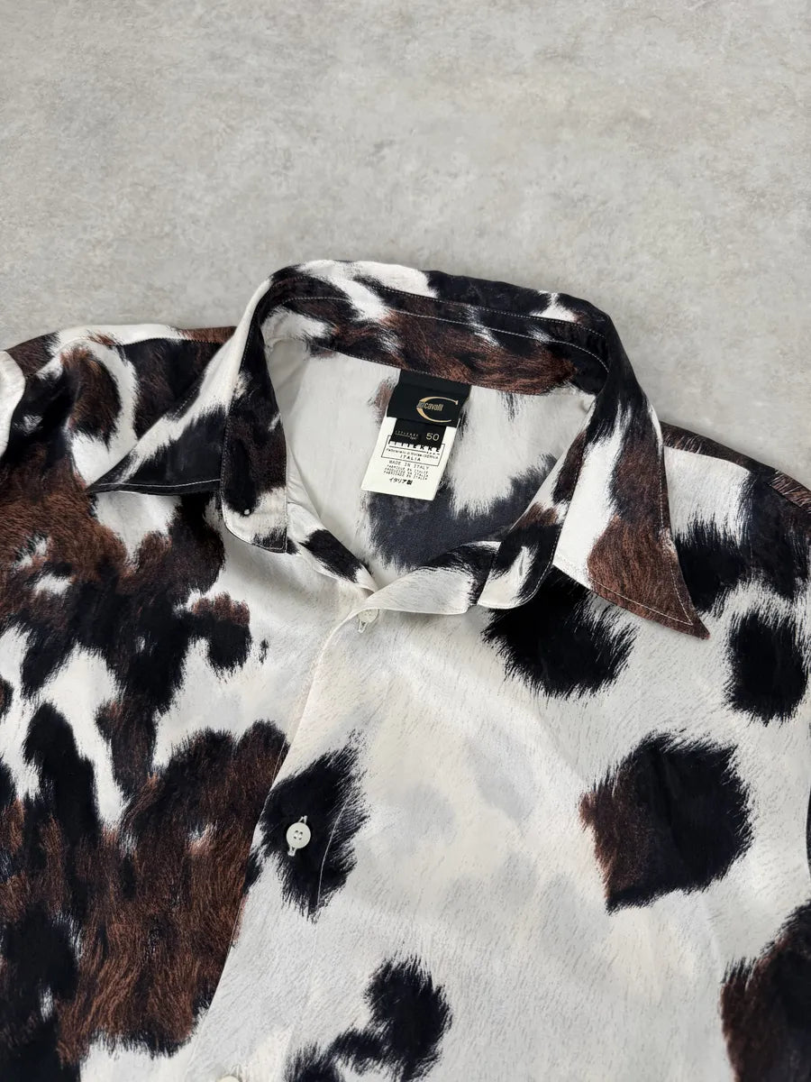 AW2006 Cavalli Cow Print Brown & White Silk Shirt ayPfFcL 11