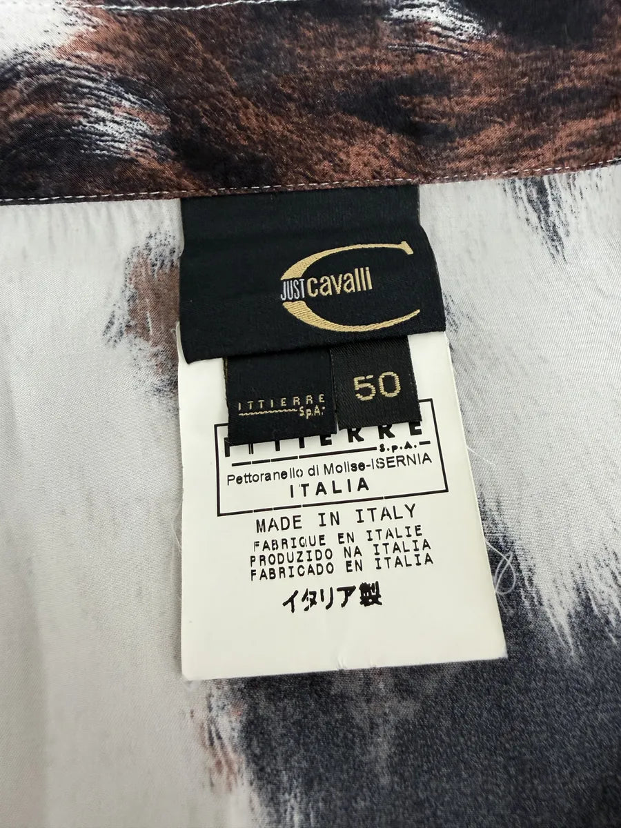 AW2006 Cavalli Cow Print Brown & White Silk Shirt ayPfFcL 12