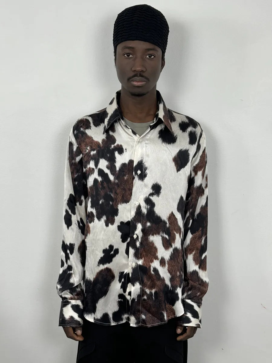 AW2006 Cavalli Cow Print Brown & White Silk Shirt ayPfFcL 2